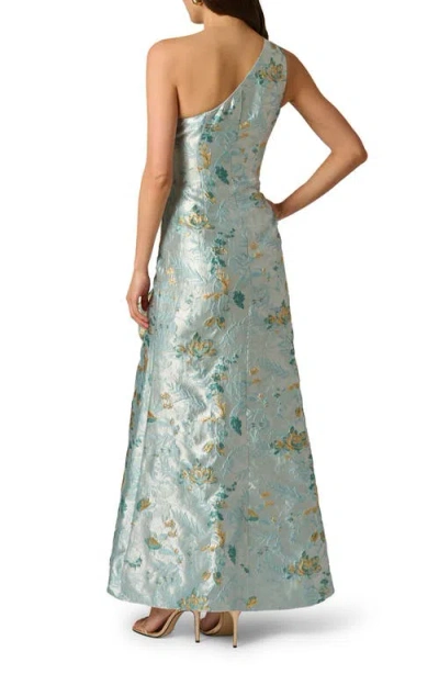 Adrianna Papell One-shoulder Rosette Metallic Jacquard Slit Gown In Multi