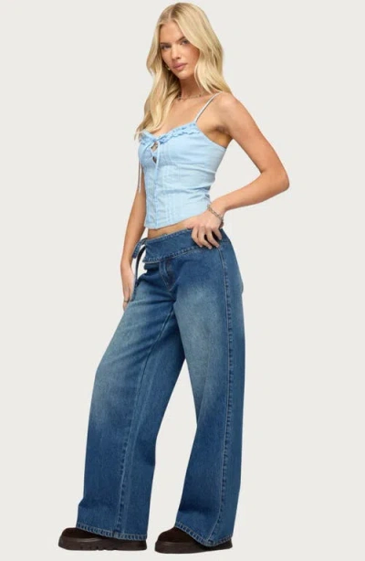 Edikted Kerah Ruffle Button-up Camisole In Blue