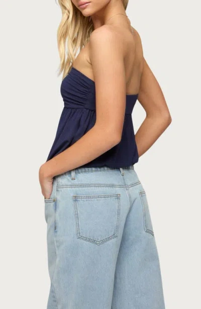 Edikted Yury Strapless Bubble Top In Blue