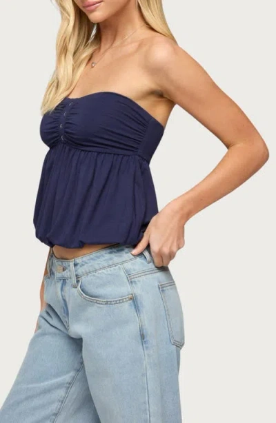 Edikted Yury Strapless Bubble Top In Blue