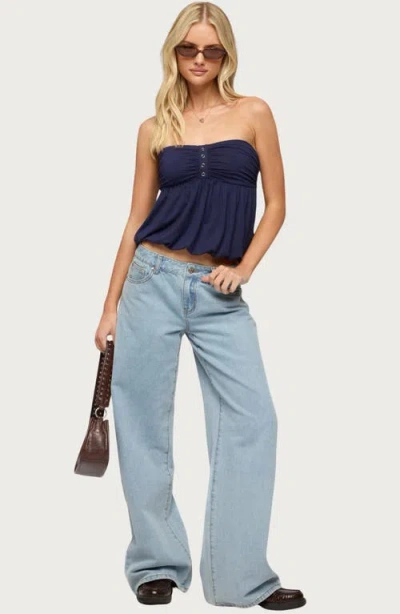 Edikted Yury Strapless Bubble Top In Blue