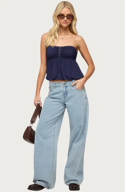 Edikted Yury Strapless Bubble Top In Blue