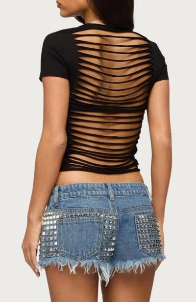Edikted Izabella Shredded Back T-shirt In Black