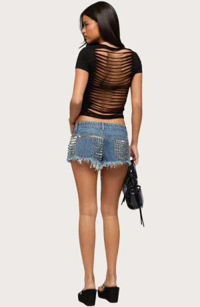Edikted Izabella Shredded Back T-shirt In Black