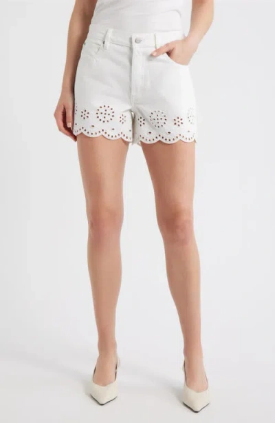 Frame Womens White The Eyelet Embroidered-hem Denim Shorts