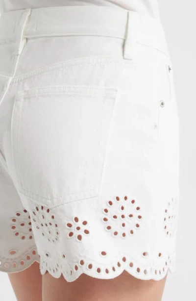 Frame Womens White The Eyelet Embroidered-hem Denim Shorts