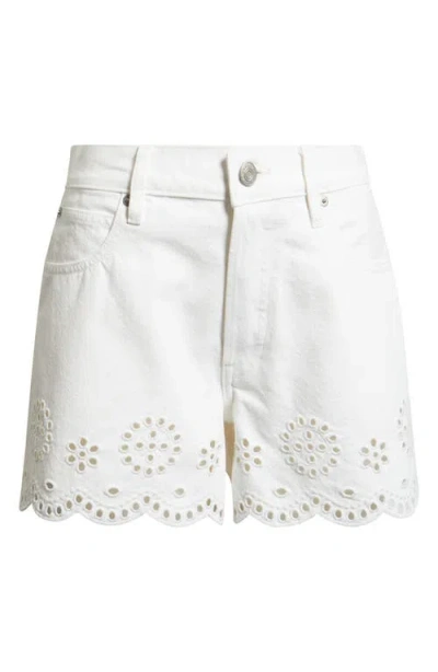 Frame Womens White The Eyelet Embroidered-hem Denim Shorts