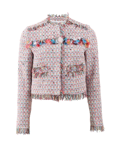 Shop Msgm Tweed Jacket In Red-mult