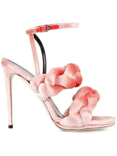 Marco De Vincenzo Braided Velvet High Heeled-sandals In Flamingo-pink ...