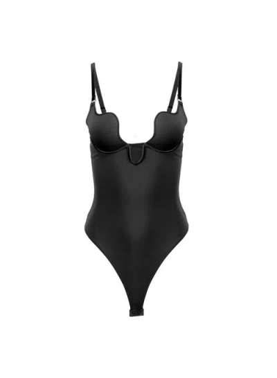 Fleur Du Mal Le Stretch Micro Seduce U-plunge Bodysuit In Black