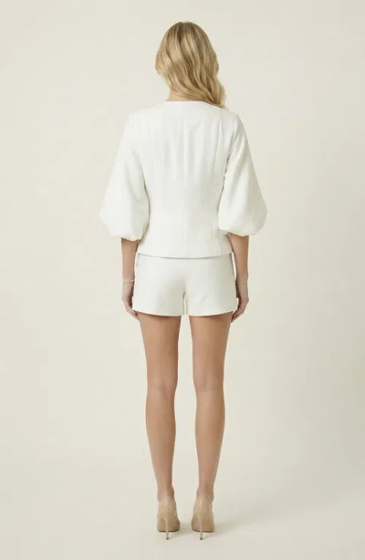 Modenaire Embellished Puff Sleeve Button Jacket In White