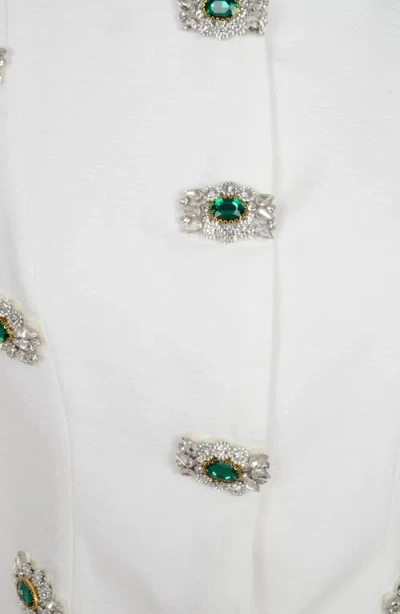 Modenaire Embellished Puff Sleeve Button Jacket In White
