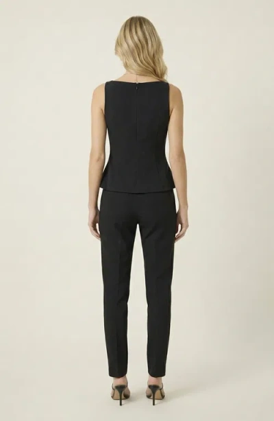 Modenaire Sleeveless Asymmetrical Button Structured Top In Black