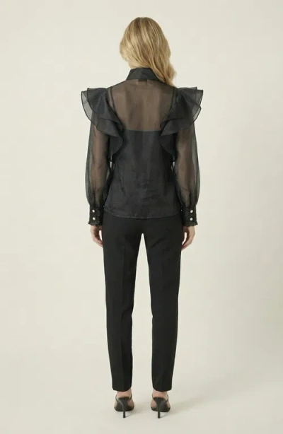 Modenaire Ruffle Oversized Bow Tie Button-front Blouse In Black