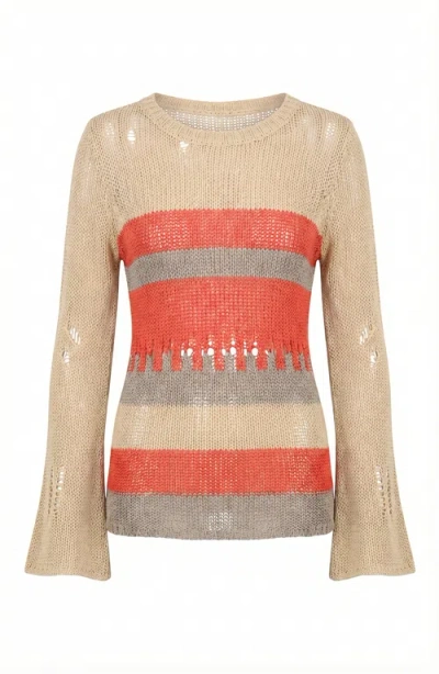 Modenaire Distressed Stripe Knit Sweater In Multi