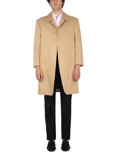 Thom Browne Beige Solid Overcoat In Brown