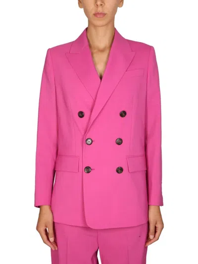 Dsquared2 Solid Color Virgin Wool Blend Double Breast Blazer In Pink
