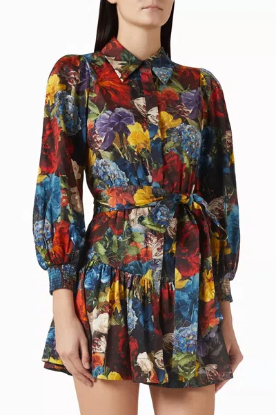 Alice And Olivia Lily Mini Shirt Dress In Flourish Sm In Multi
