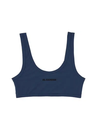 Jil Sander Scoop Neck Bikini Top With Thick Straps In Blue