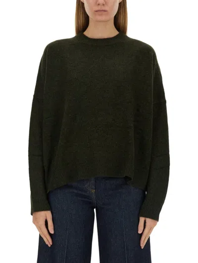 Aspesi Relaxed Fit Green Wool Jersey Sweater In Black