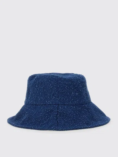 Msgm Textured Fabric Logo Brim Hat In Blue