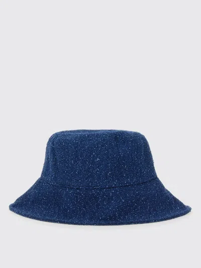 Msgm Textured Fabric Logo Brim Hat In Blue