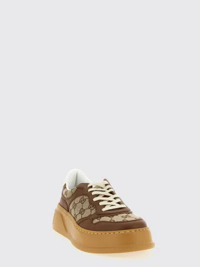 Gucci Textured Leather Sneakers With Branded Chunky Outsole In Brown