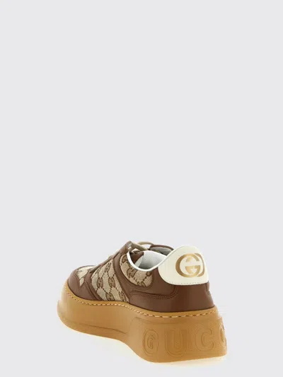 Gucci Textured Leather Sneakers With Branded Chunky Outsole In Brown