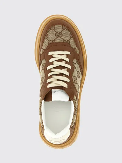 Gucci Textured Leather Sneakers With Branded Chunky Outsole In Brown