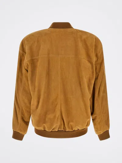 Saint Laurent Brown Solid Bomber Jackets In Brown