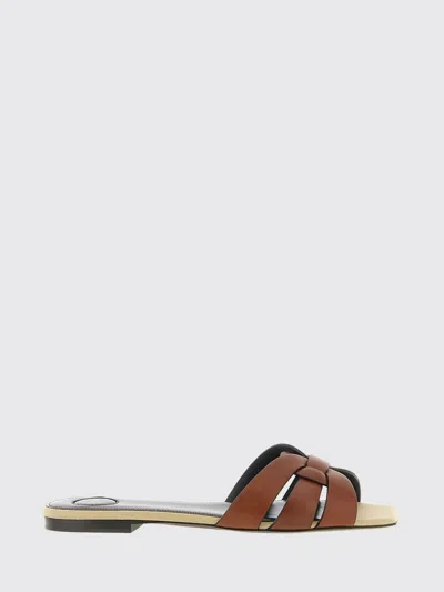 Saint Laurent Brown Solid Tribute Flat Mules In Brown