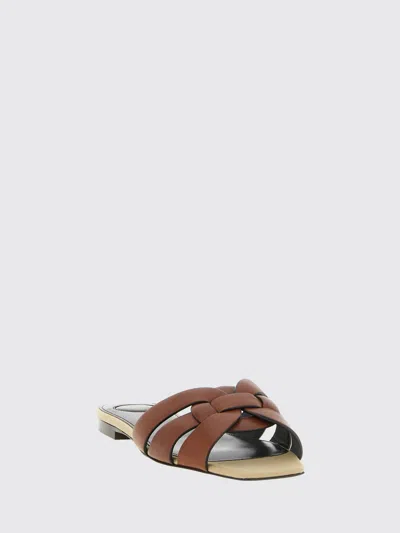 Saint Laurent Brown Solid Tribute Flat Mules In Brown