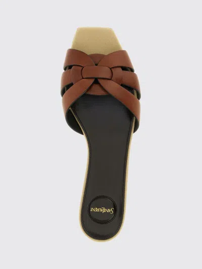 Saint Laurent Brown Solid Tribute Flat Mules In Brown