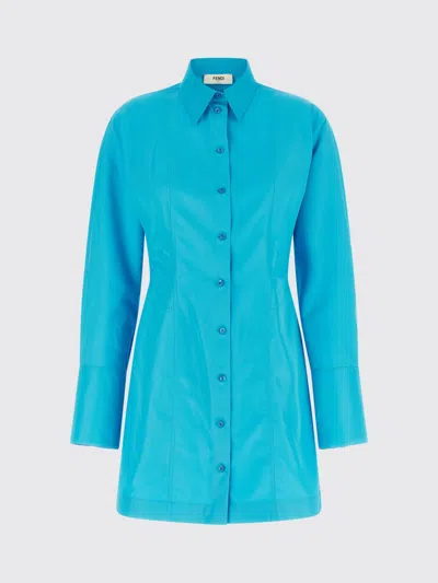 Fendi Chemisier Dress With Long Sleeves In Blue