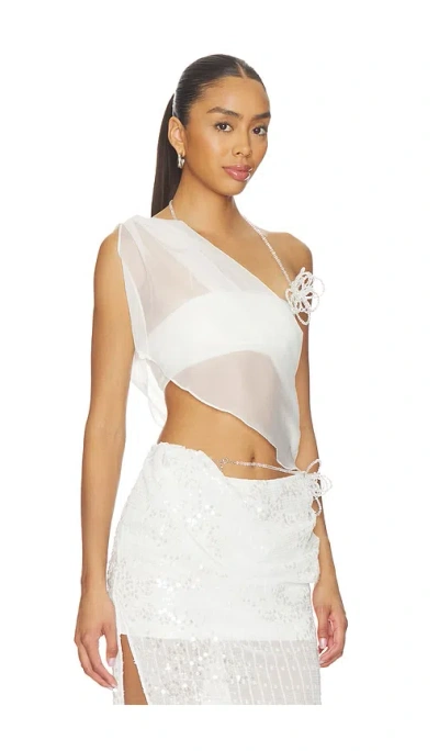 Marrknull Asymmetric Beaded Chiffon Top In White
