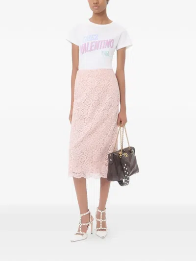 Valentino Womens Bianco Text-print Round-neck Cotton T-shirt In White