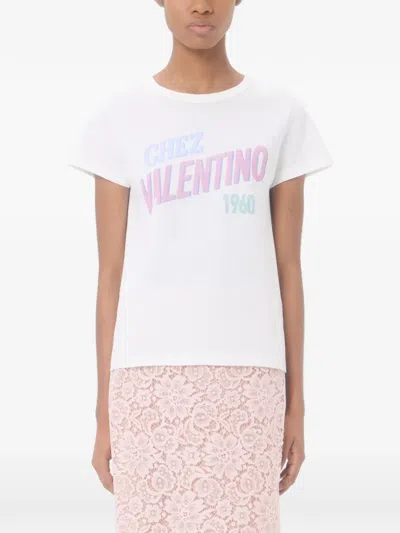 Valentino Womens Bianco Text-print Round-neck Cotton T-shirt In White