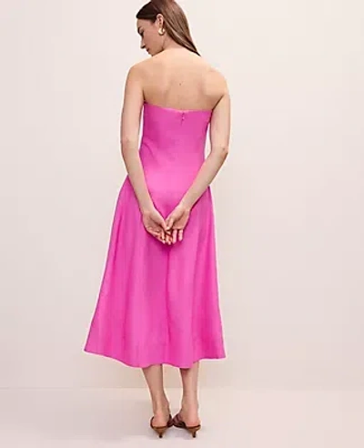 Ann Taylor Petite Strapless Linen Blend Midi Dress In Pink