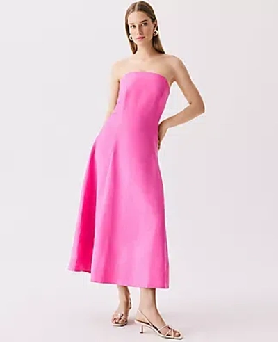 Ann Taylor Petite Strapless Linen Blend Midi Dress In Pink