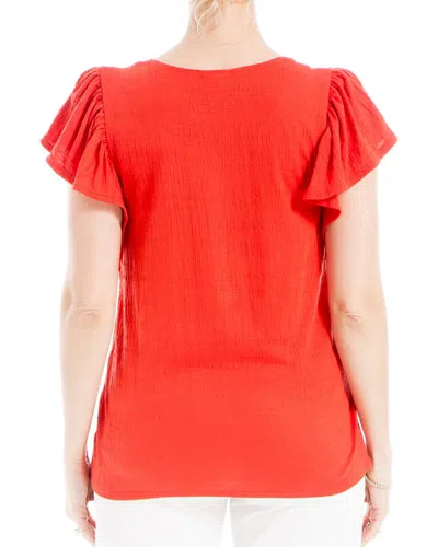 Max Studio Flutter Sleeve Crinkle Jersey Top In Red