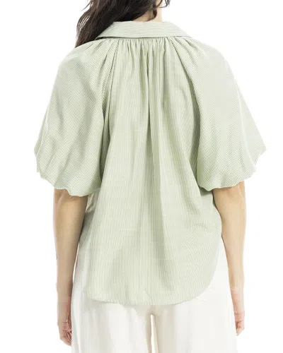 Max Studio Bubble Sleeve Button Front Shirt In Green