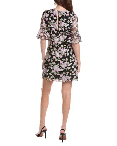 Adrianna Papell Bell Sleeve Floral Embroidered Short Dress In Black Multi