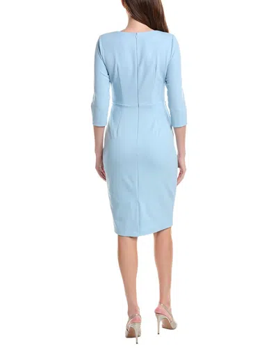 Adrianna Papell Three Quarter Sleeve Pleated Midi Dress With Tie Waist In Blue Mist