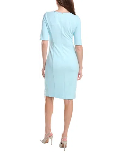 Adrianna Papell Short Split Sleeve Pearly Trim Sheath Dress In Clear Sky In Blue