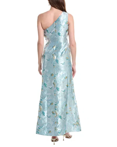 Adrianna Papell One-shoulder Rosette Metallic Jacquard Slit Gown In Multi