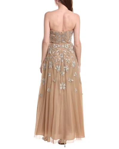 Adrianna Papell Strapless Floral Beaded Embroidery Gown In Taupe Pink In Multi