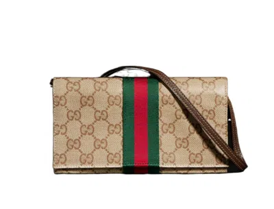Gucci Small Pouch With Strap And Web In Brown