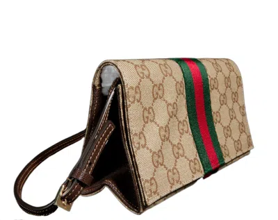 Gucci Small Pouch With Strap And Web In Brown