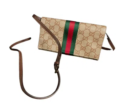 Gucci Small Pouch With Strap And Web In Brown