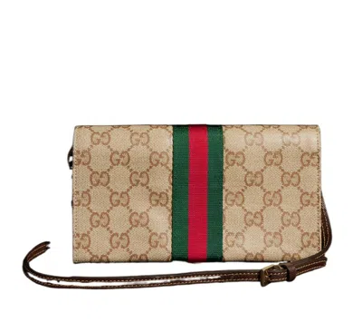 Gucci Small Pouch With Strap And Web In Brown